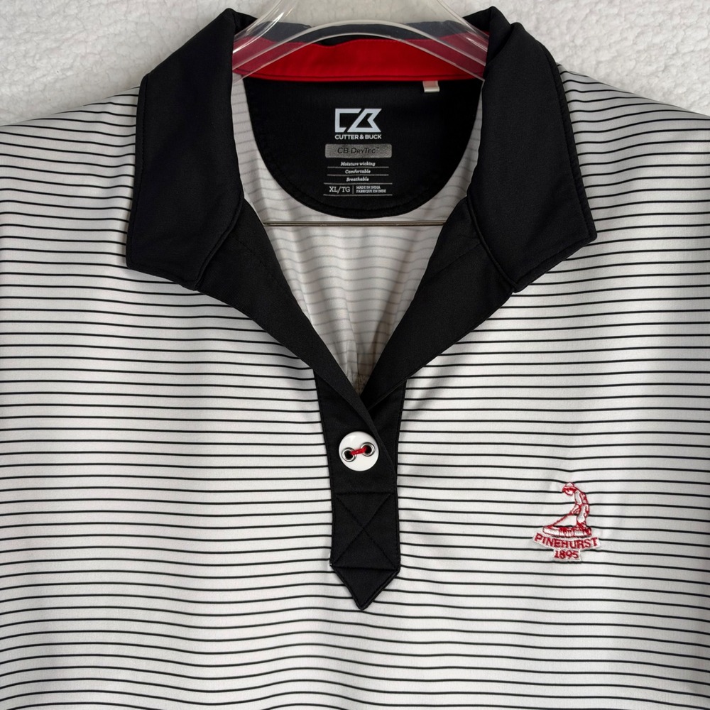 Cutter & Buck Pinehurst 1895 CB DryTec Striped Golf Polo Shirt White Black XL